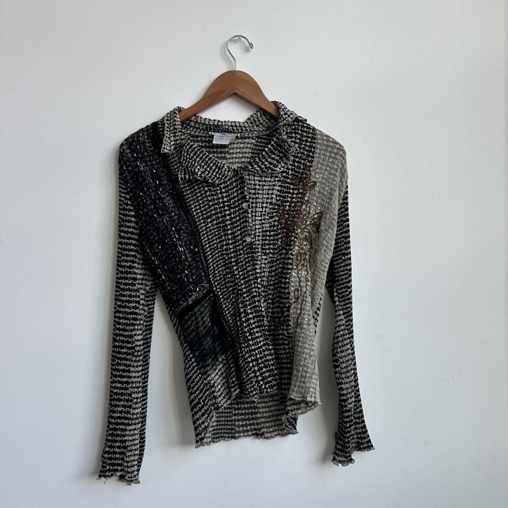 Women's Black and Gray Long Sleeve Top